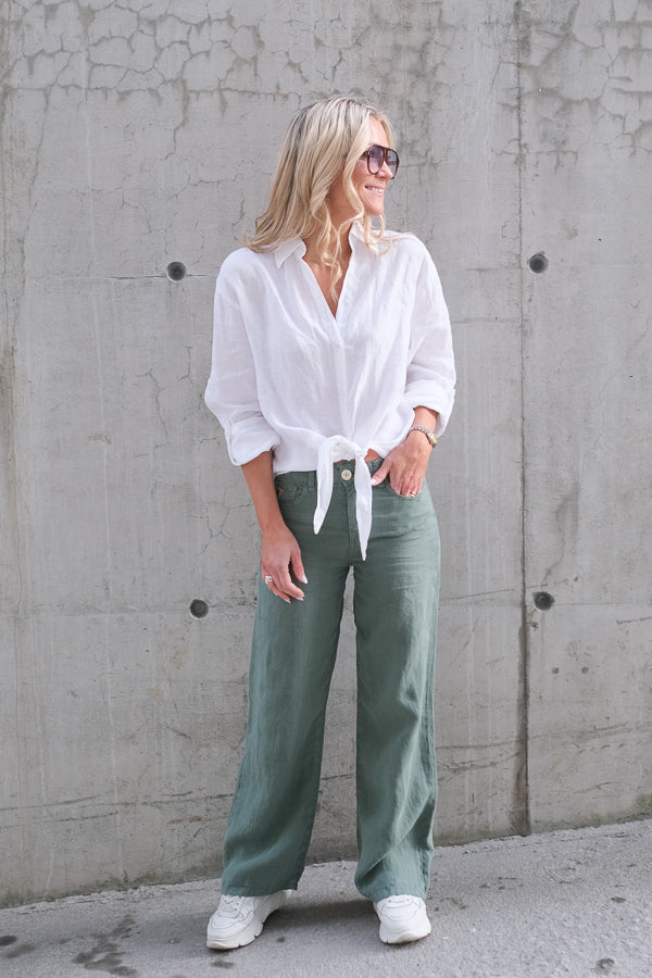 Culotte Linen Pants Dark Ivy