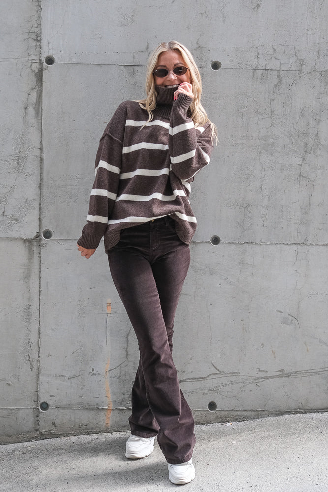 Cece Stripe Sweater Dk Brown Melange/Off-White