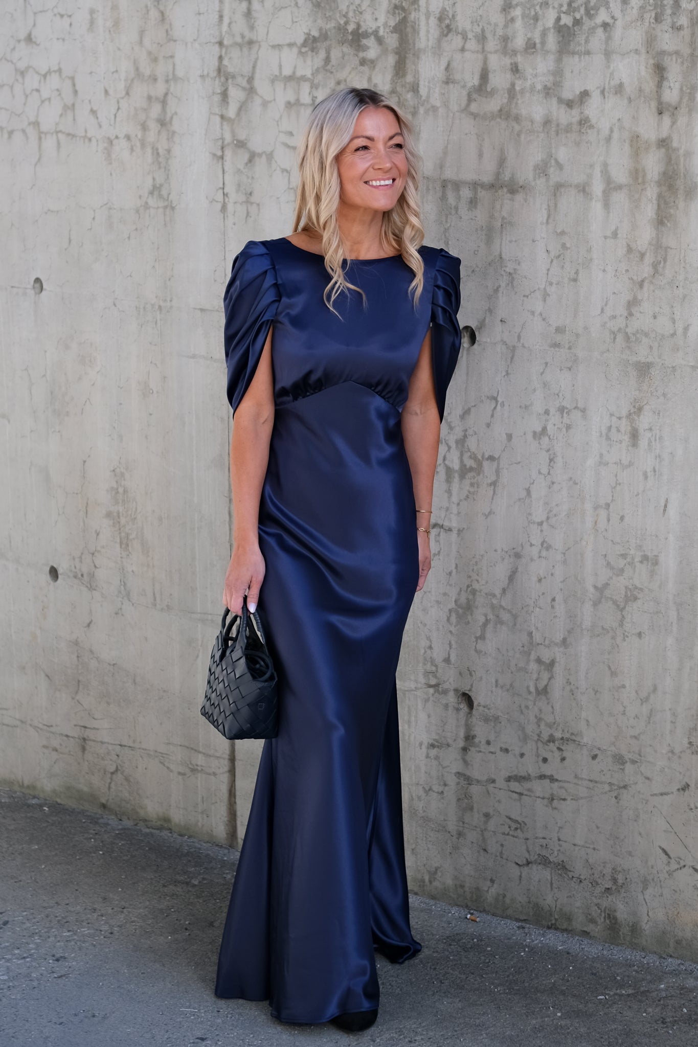 Louise Draped Back Maxi Dress Dark Blue