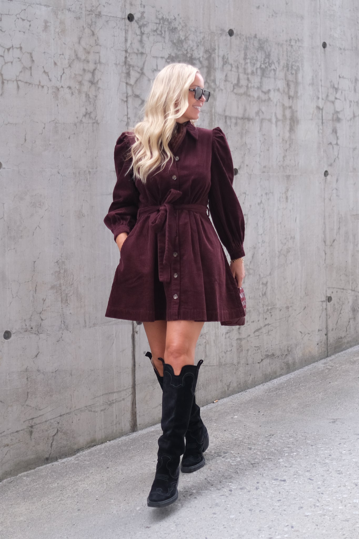 Corduroy Mini Dress Burgundy