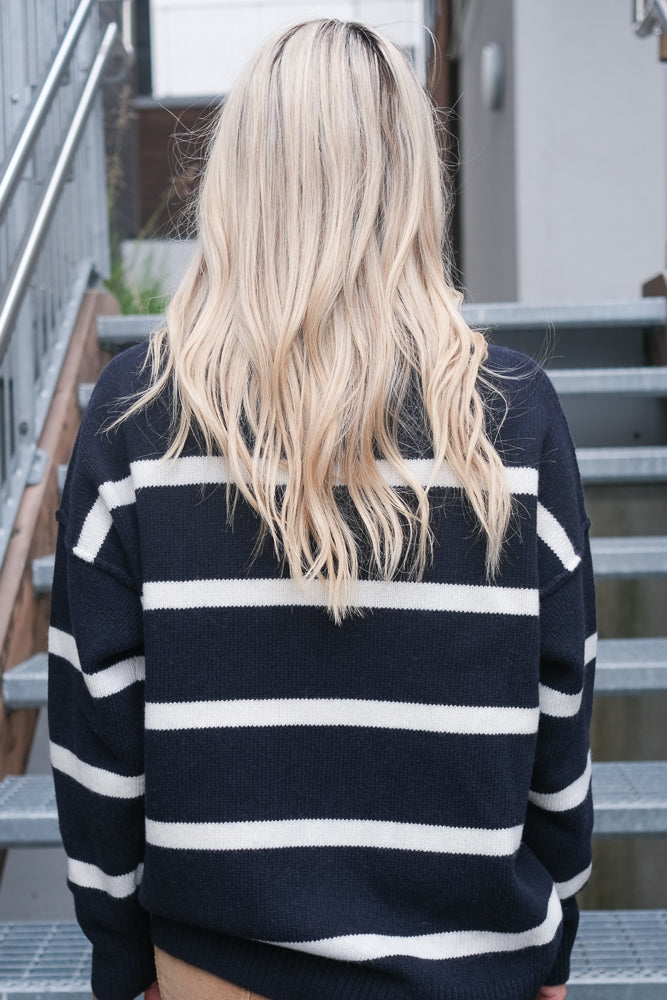 Cece Stripe Sweater Dk Navy/Off-White