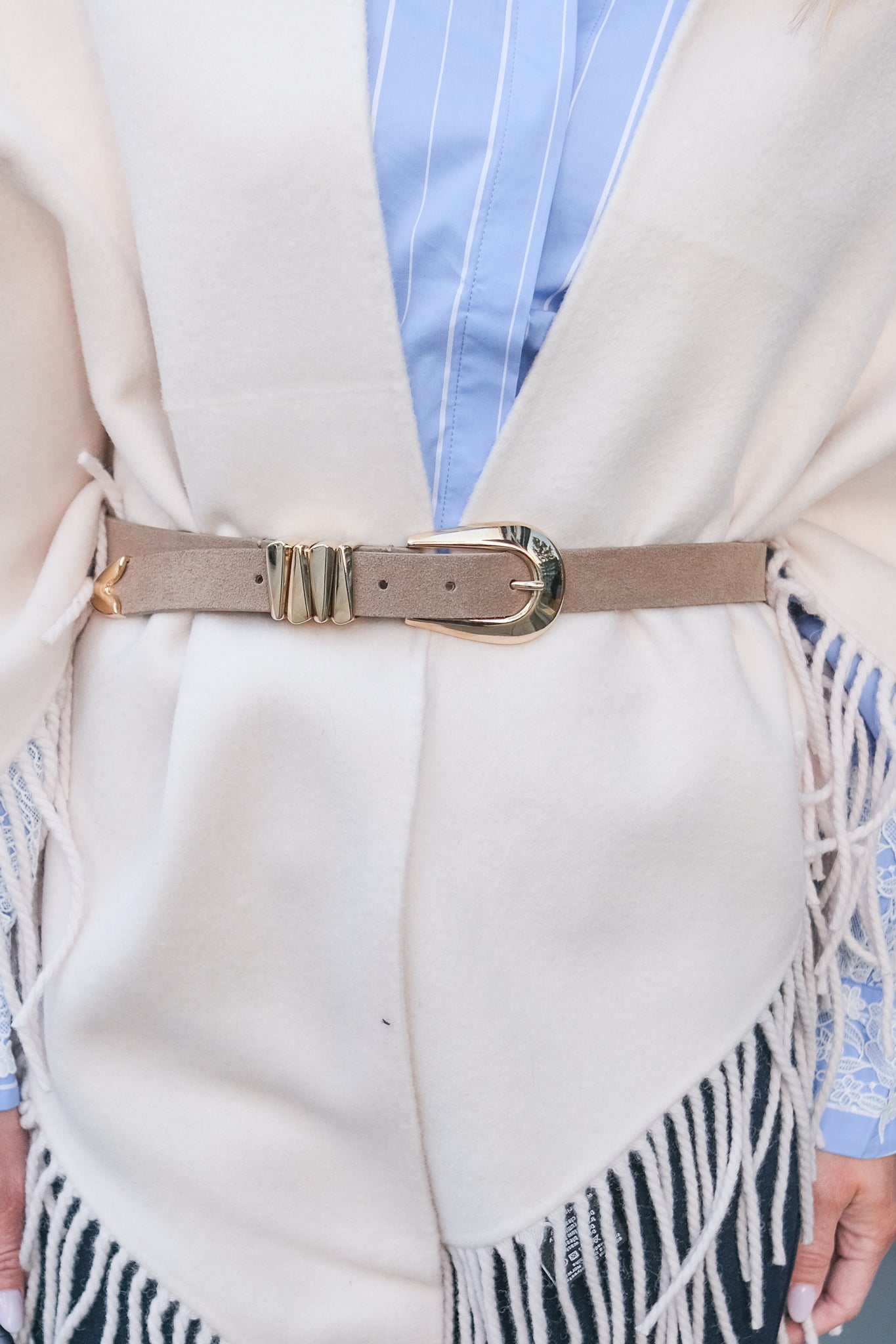 Azelia Buckle Leather Belt Taupe