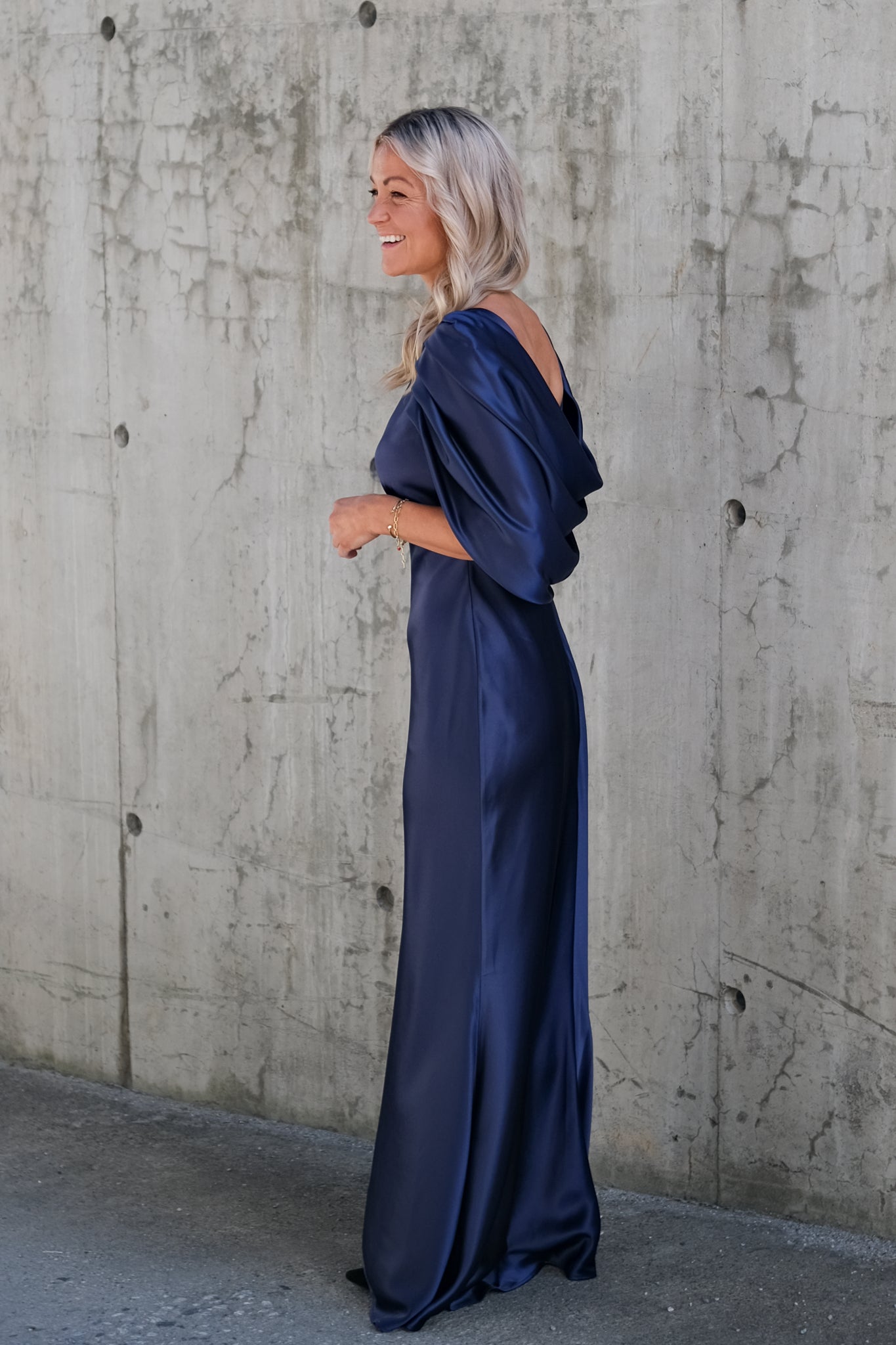 Louise Draped Back Maxi Dress Dark Blue