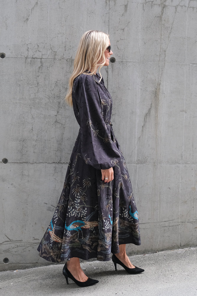 Jacquard Midi Dress Blue Peacock