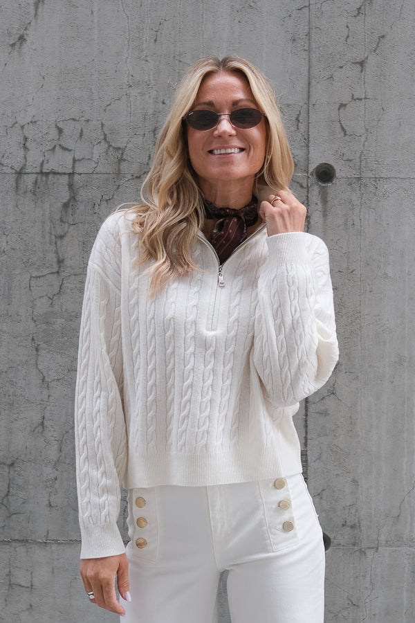 Knitwear Cable Zip Sweater Ecru