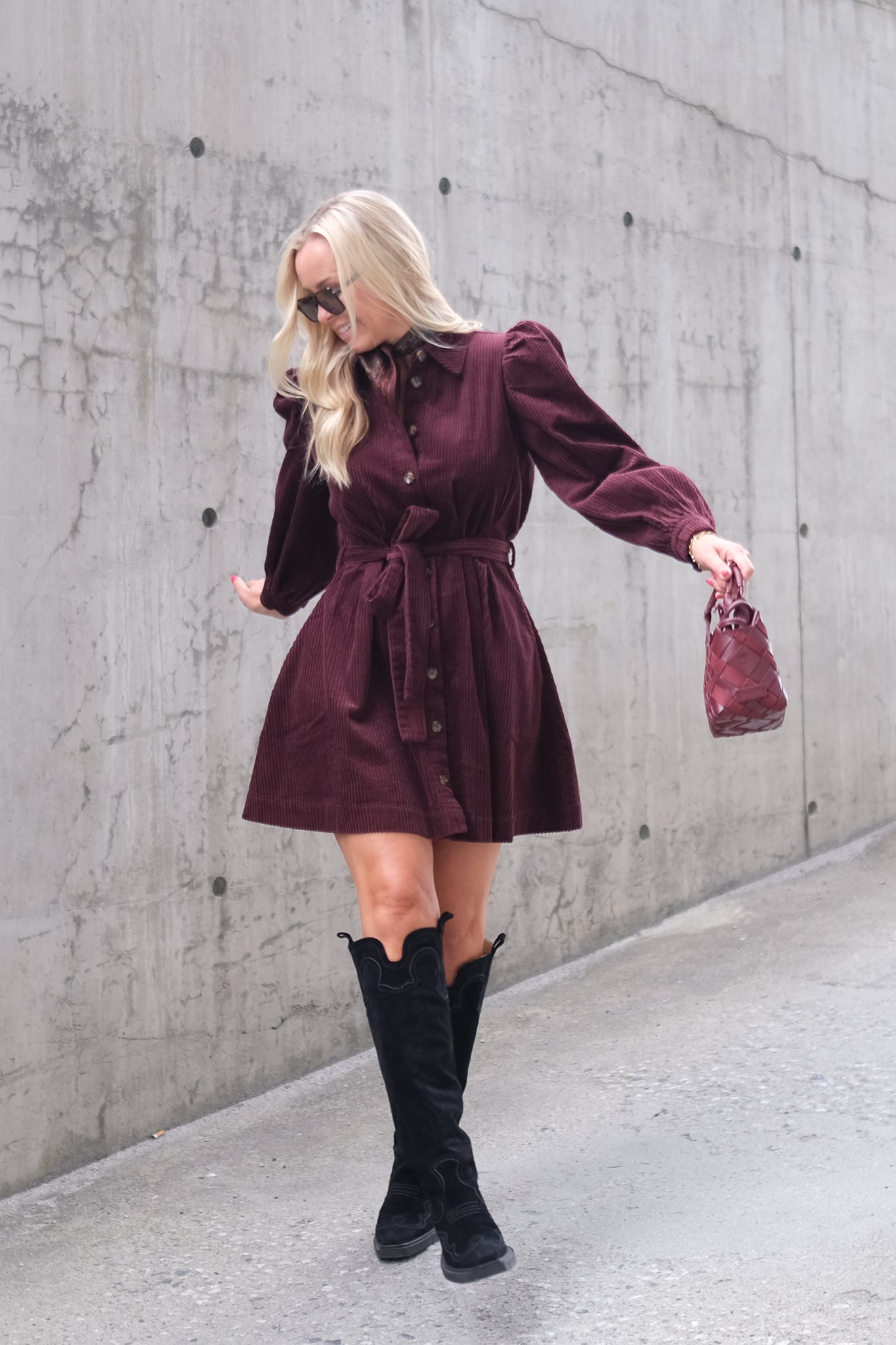 Corduroy Mini Dress Burgundy