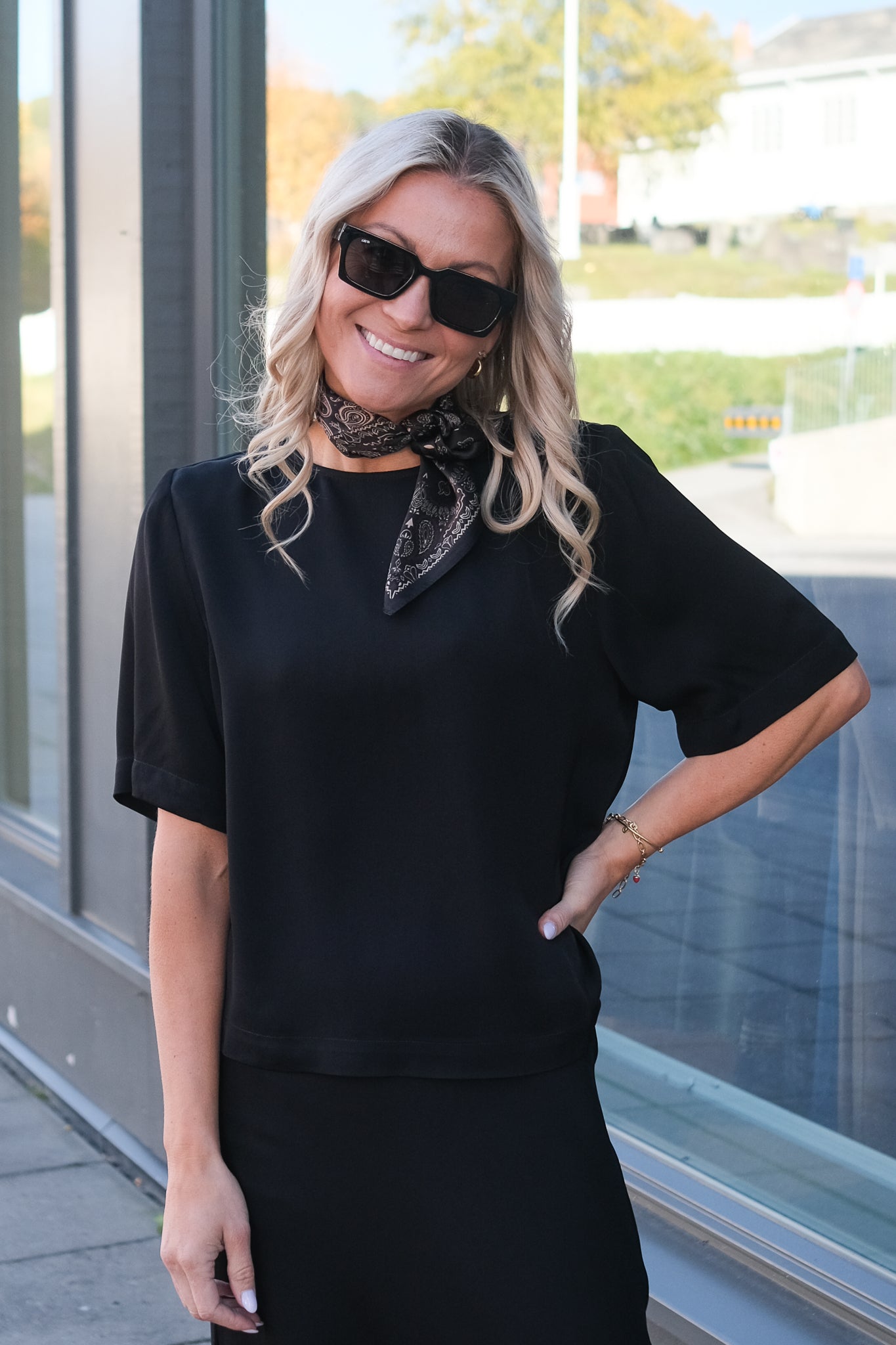 Leonie Satin Tee Black