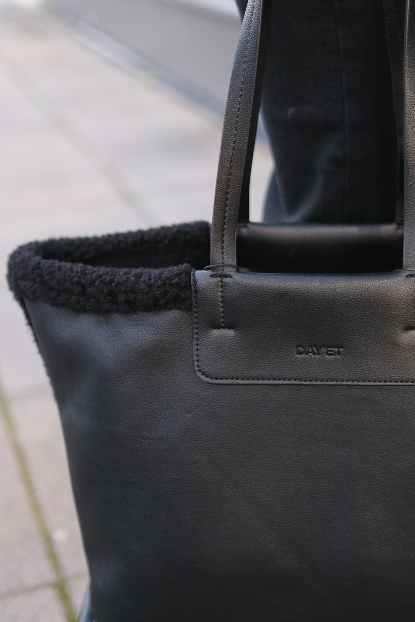 Faux Shearling Bag Black