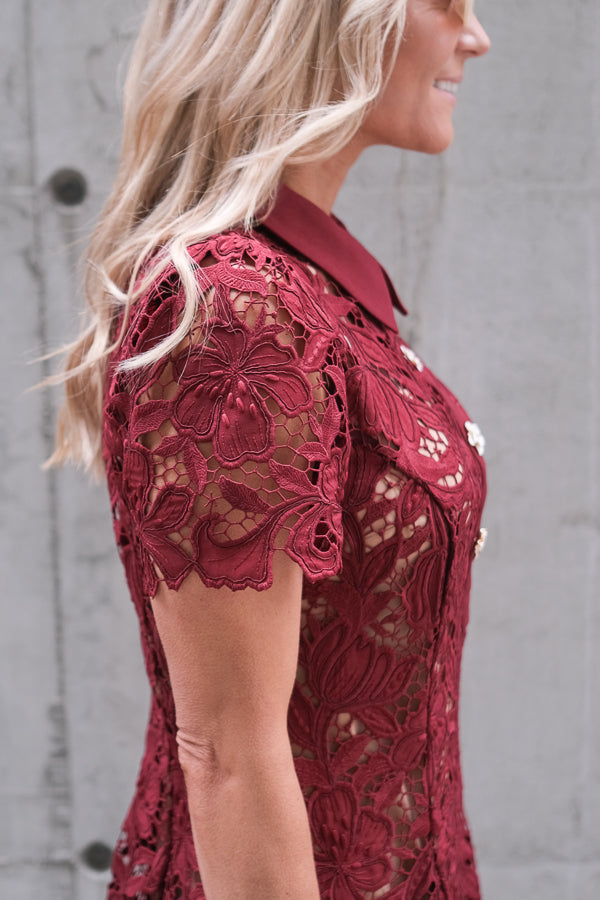 Lace Mini Dress Burgundy
