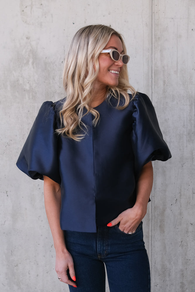 Cleo Puff Sleeve Blouse Dark Blue