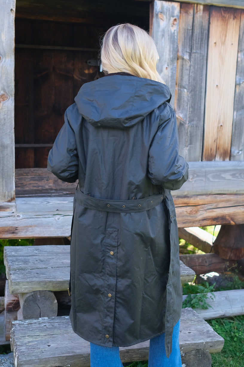 Antoinette Longline Wax Jacket Sage Green