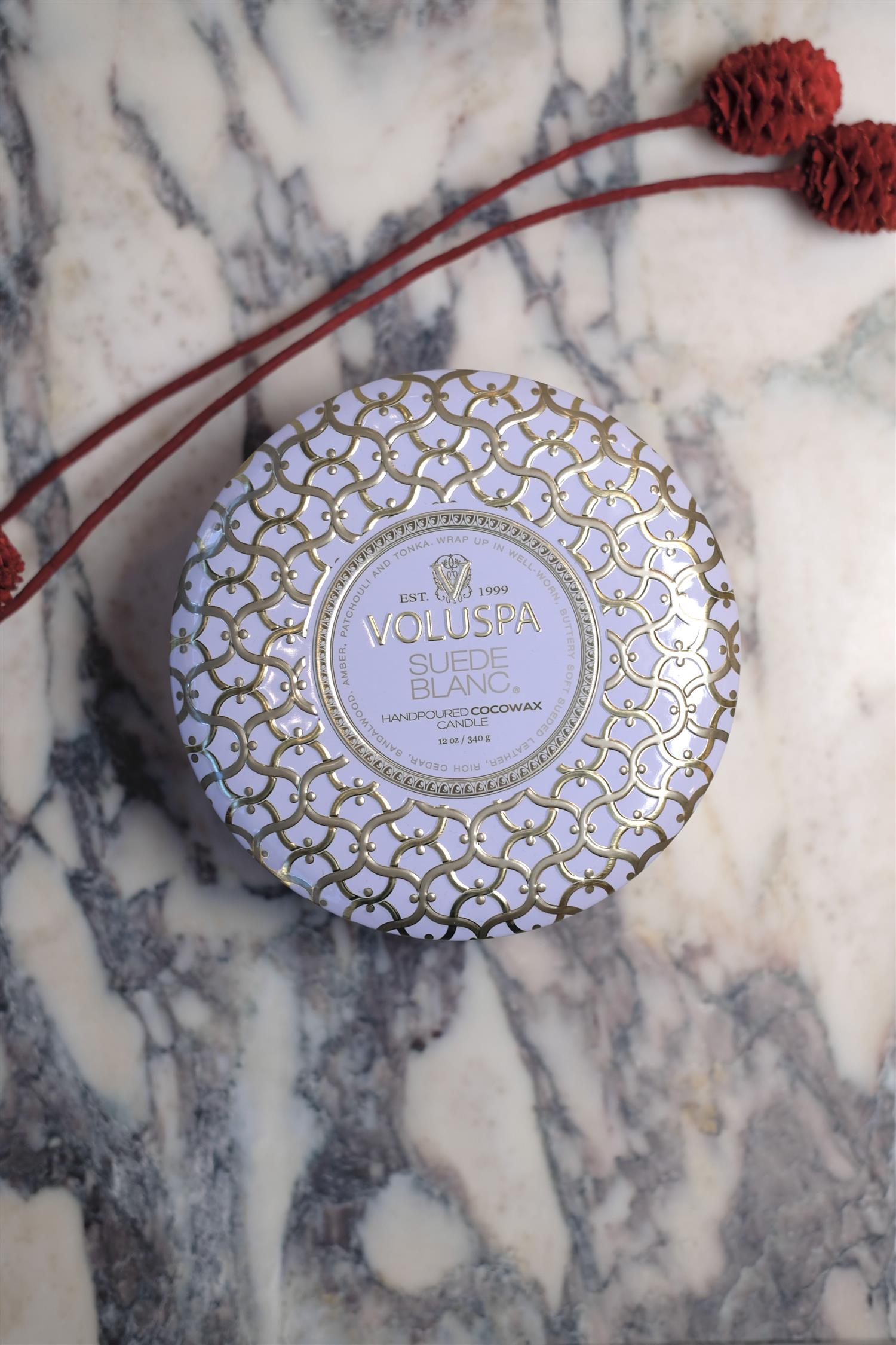 Suede Blanc 3 Wick Tin Candle 40timer