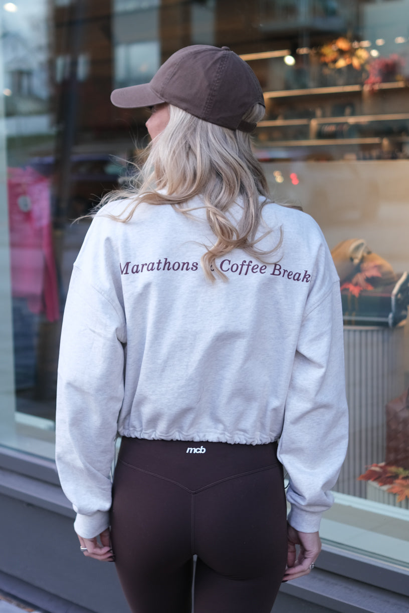Signature Cropped Half-Zip Grey Melange/burgundy