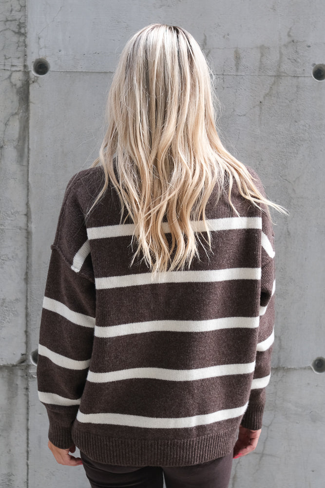 Cece Stripe Sweater Dk Brown Melange/Off-White