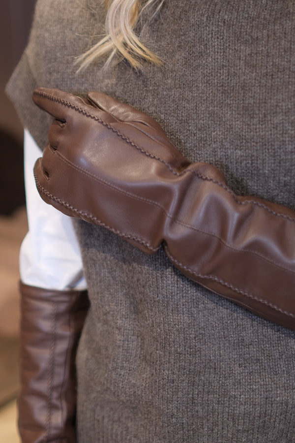 Lange Skinnhansker Brun