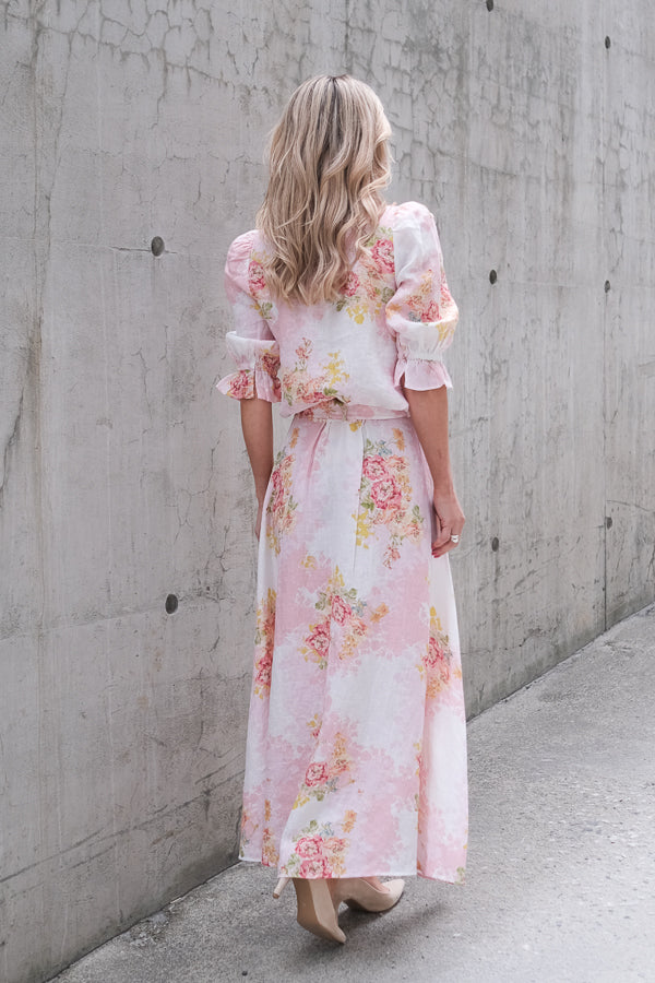 Linen Ruffle Blouse Rose Amore
