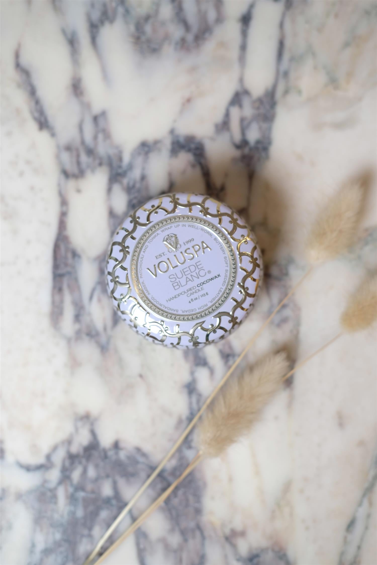 Suede Blanc Mini Tin Candle 25tim