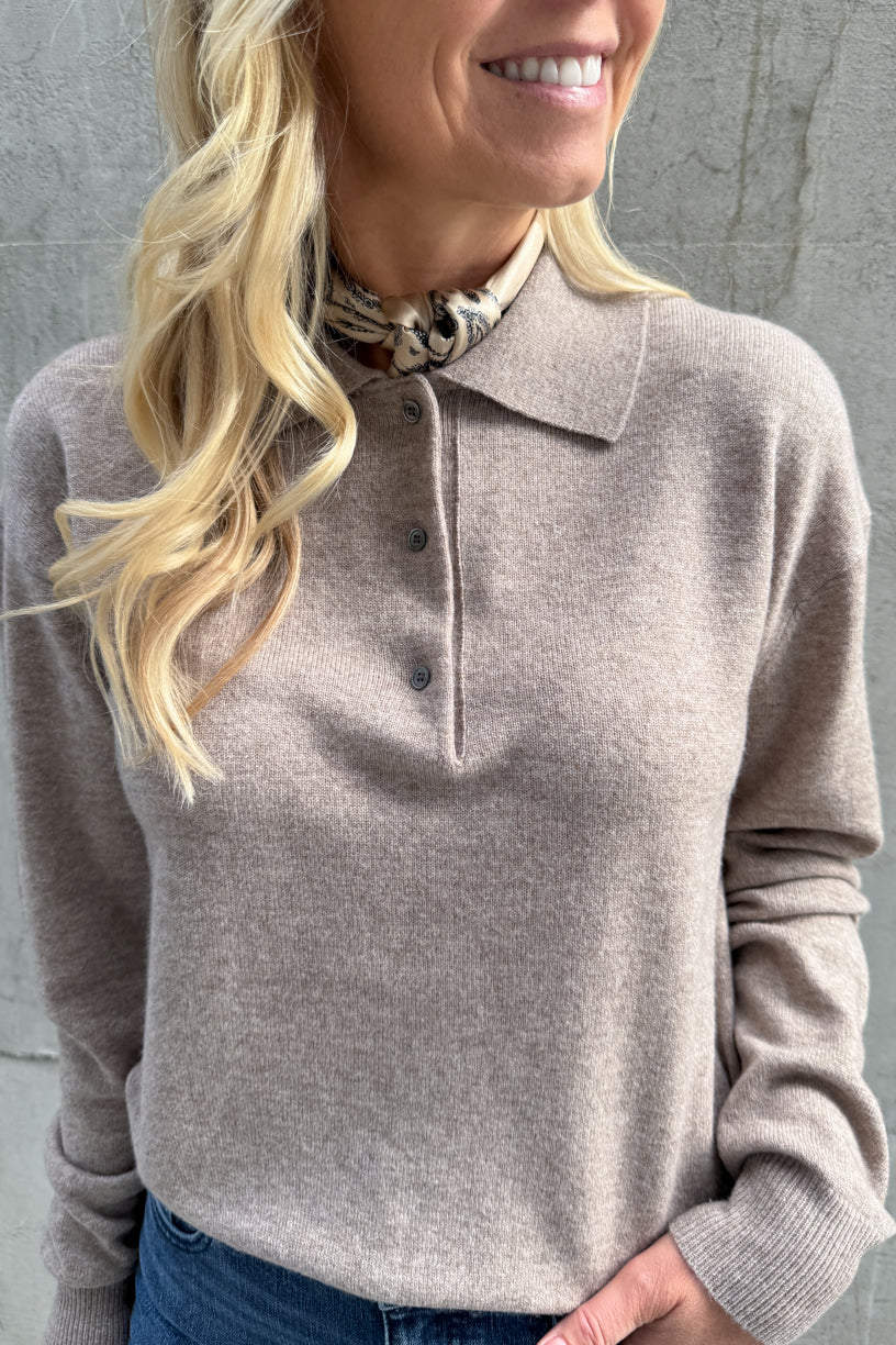 Longo Knit Long Sleeve Collar Mid Brown Melange