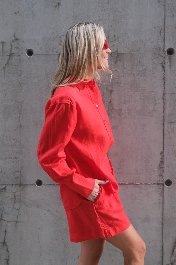 Evianna Linen Shirt Poppy Red