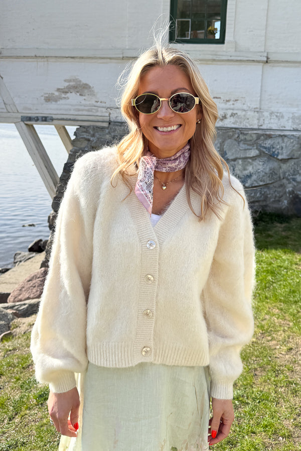 Hairy Knit V-neck Jacket Off-White