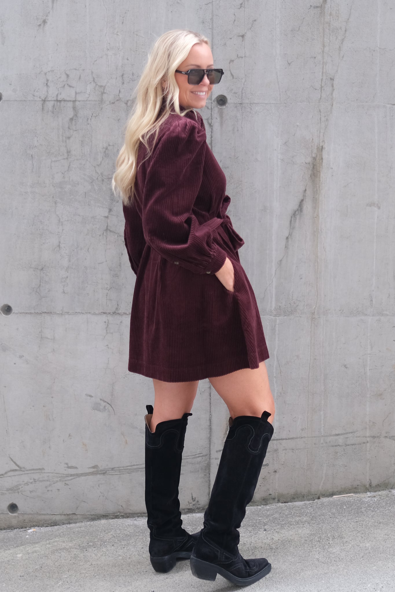 Corduroy Mini Dress Burgundy