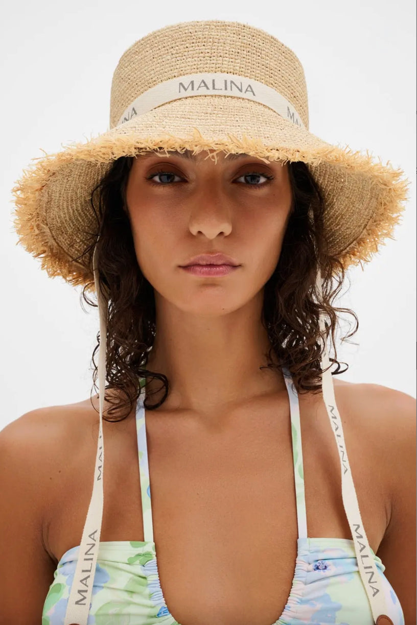 Judith Fringe Trimmed Raffia Hat Natural