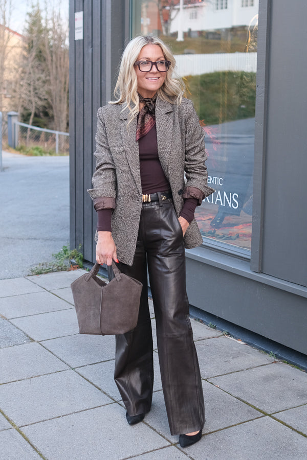 Letho Leather Straight Trousers Chocolate Plum