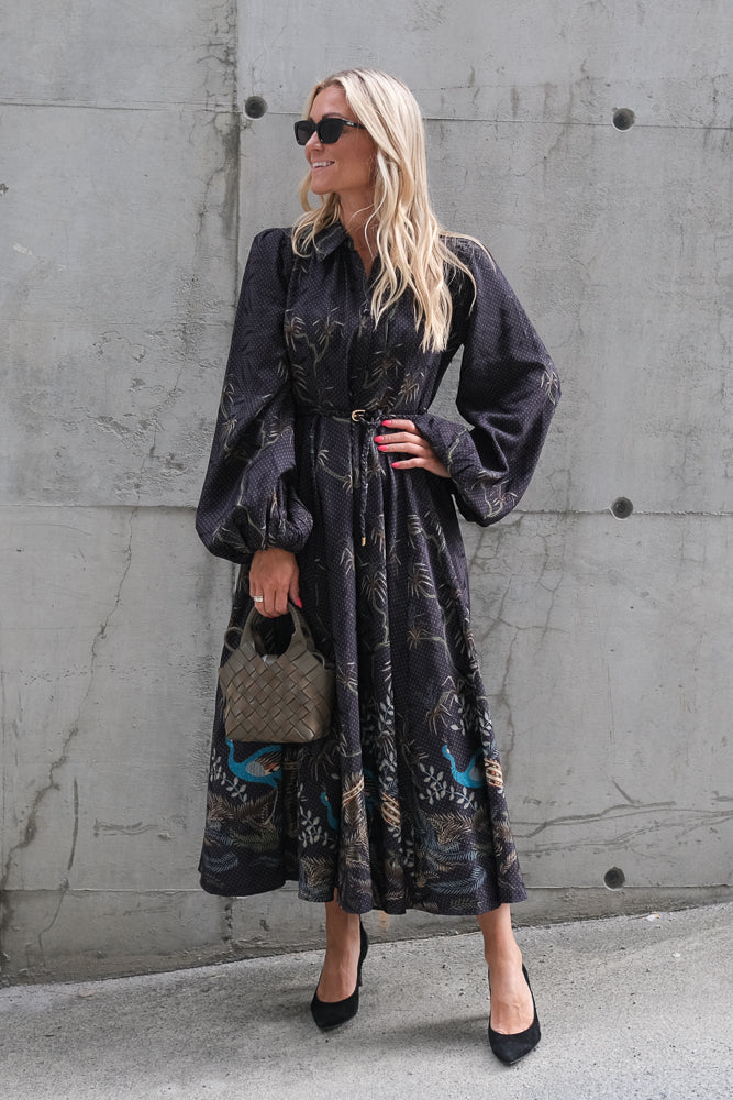 Jacquard Midi Dress Blue Peacock
