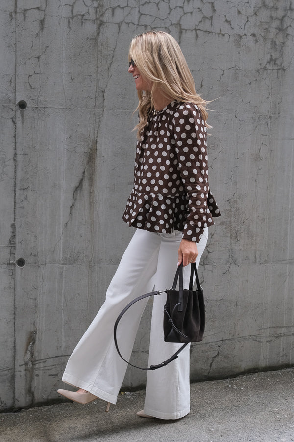 Striped Organza Top Brown Dots