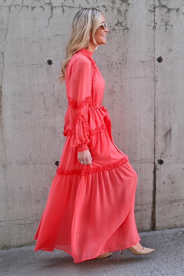 Meghan Solid Long Dress Coral