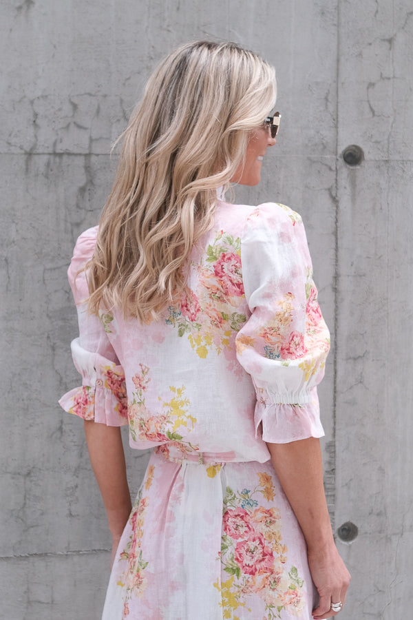 Linen Ruffle Blouse Rose Amore