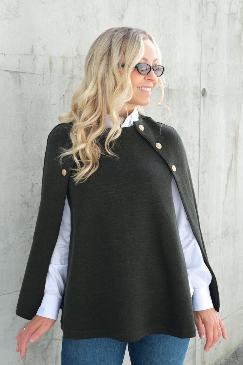 Mary Knitted Poncho Dark Green