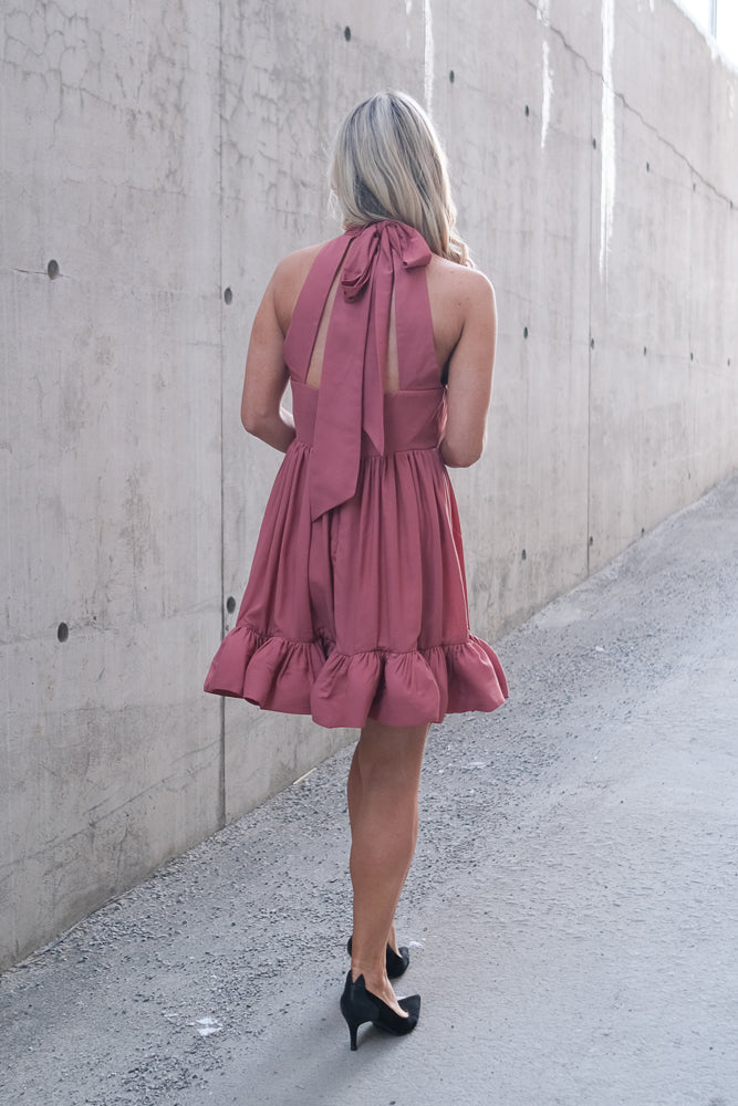 Fern Halterneck Ruffled Mini Dress Terracotta