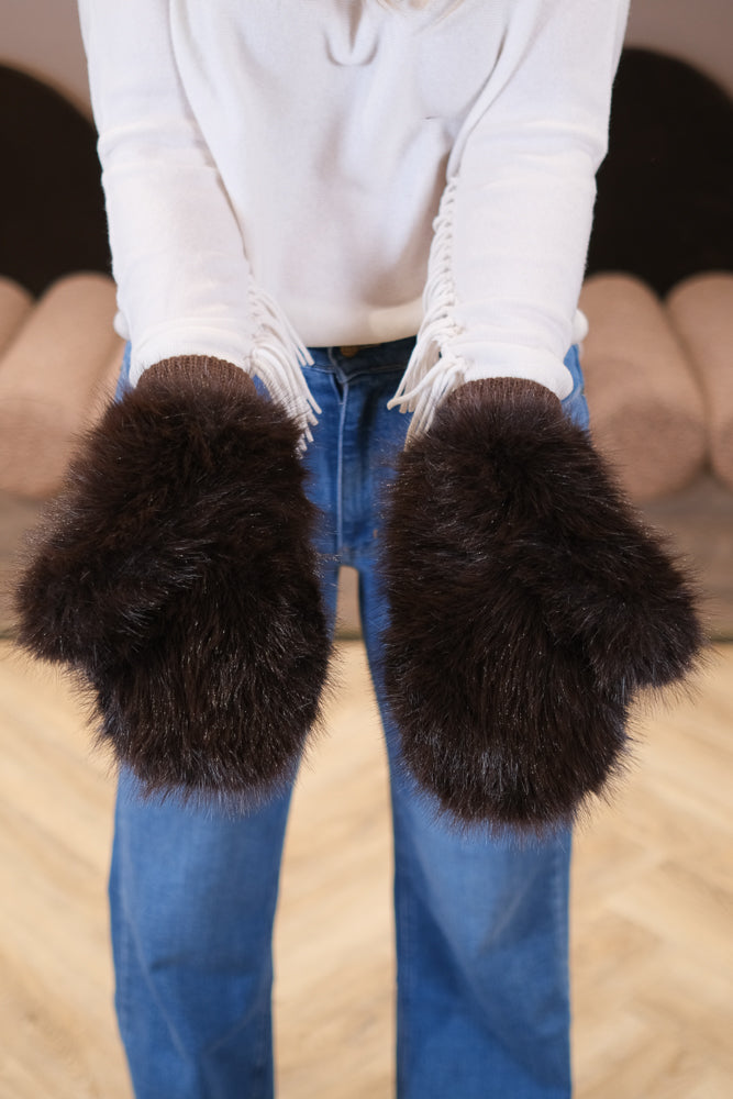 Fuskepels Votter Sjokoladebrun