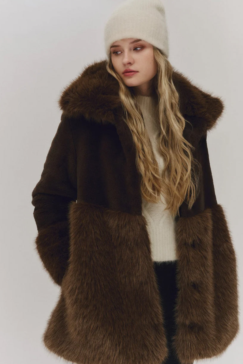 Anna Fake Fur Jacket Dark Brown