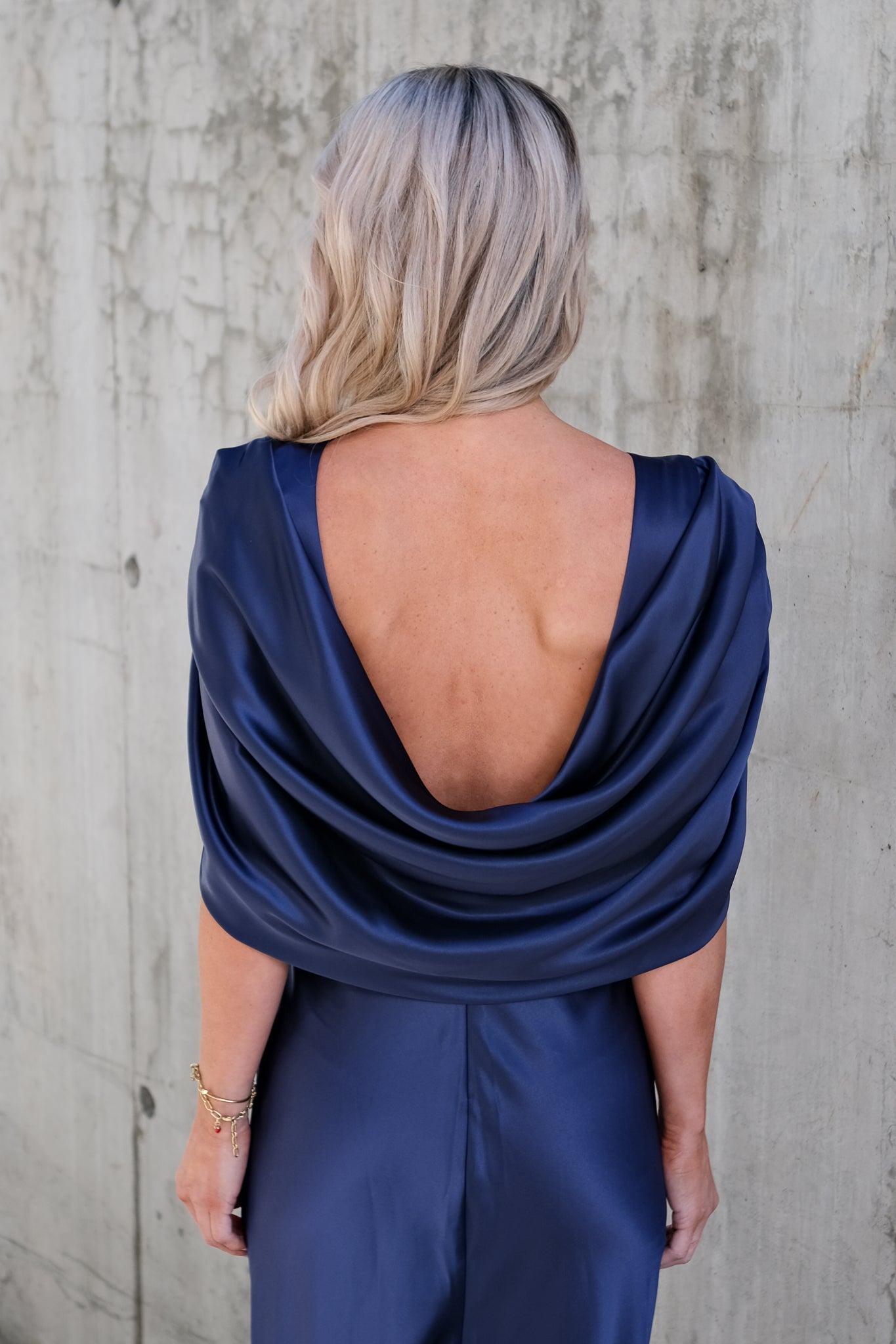 Louise Draped Back Maxi Dress Dark Blue
