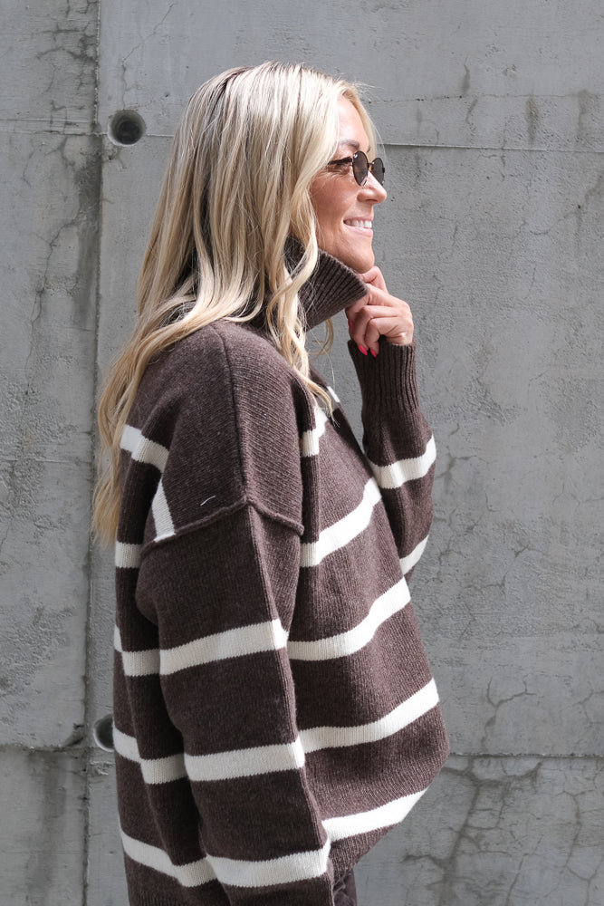 Cece Stripe Sweater Dk Brown Melange/Off-White