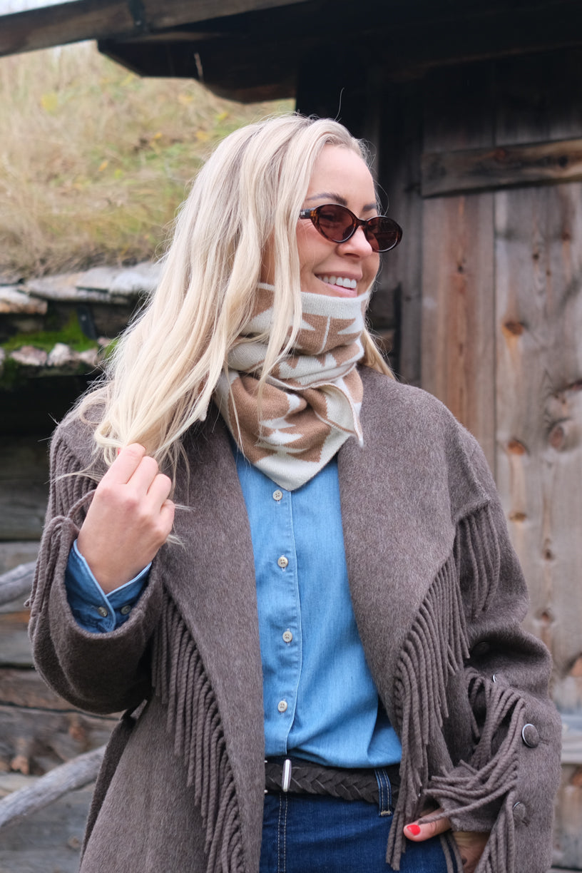 Cashmere Scarf Triangle Terra Off White & Camel