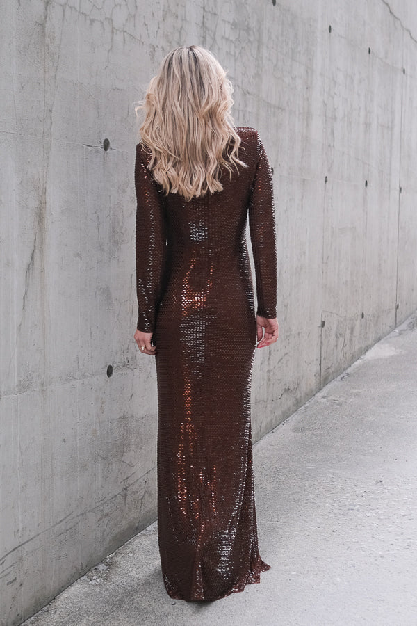 Rhinestone Maxi Dress Brown