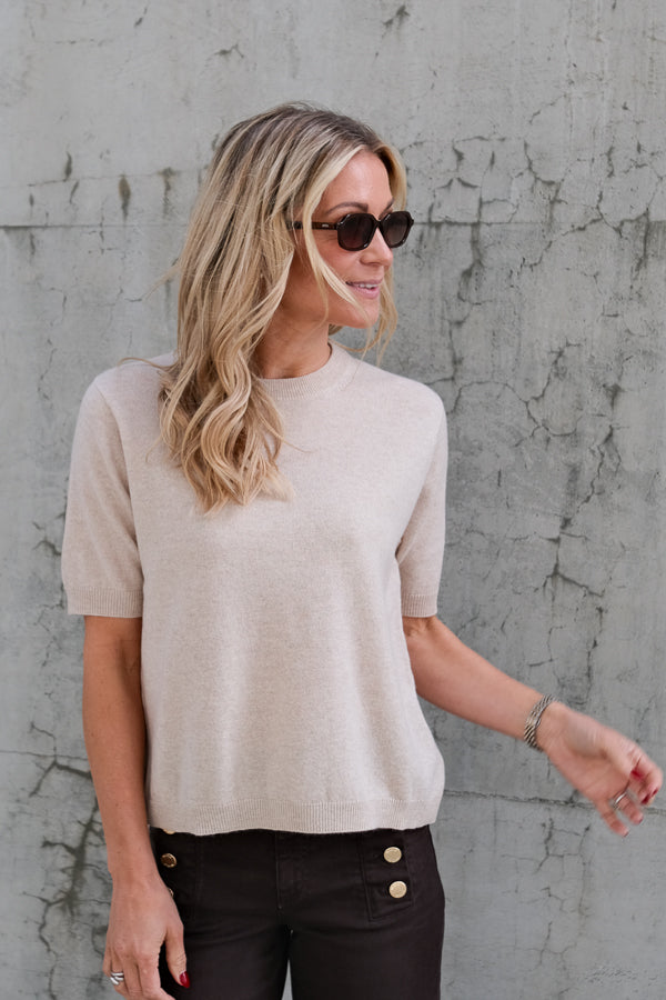 Janet Short Sleeve Knit Beige