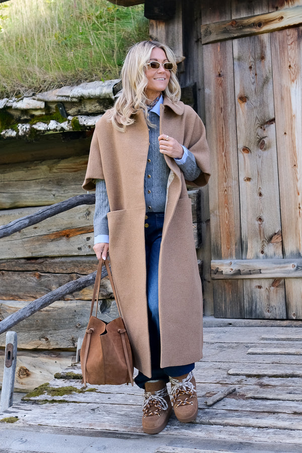 Long Mok Coat Rounded Collar Camel