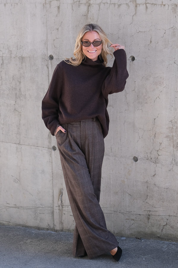 Alpha Knit T-Neck Dark Brown Melange