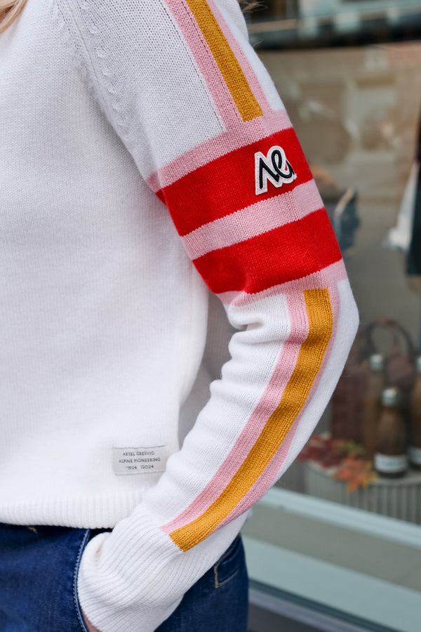 Ulmin Half Zip Jumper Birch White, Pink & Red