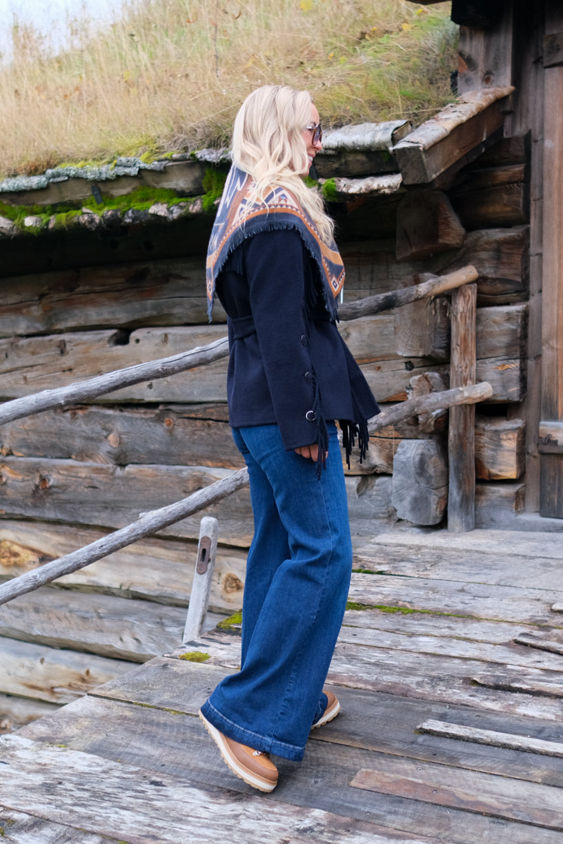 Cashmere Scarf Square Canyon Navy/Beige
