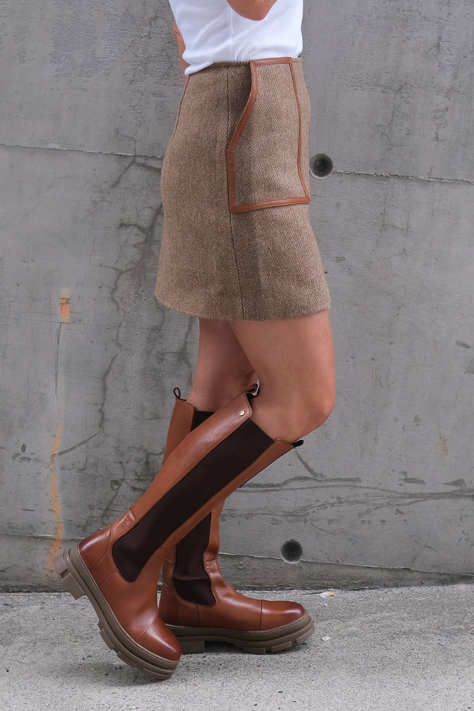 Andrine Dressed Wool Mini Skirt Taupe