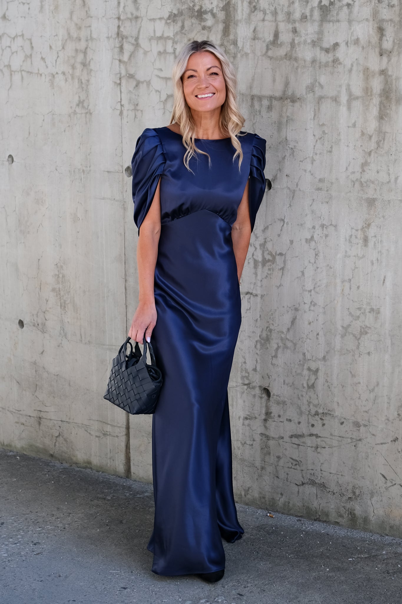 Louise Draped Back Maxi Dress Dark Blue
