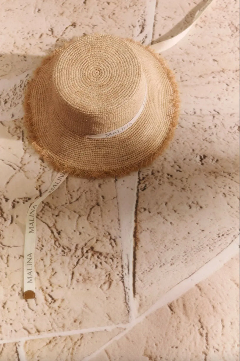 Judith Fringe Trimmed Raffia Hat Natural
