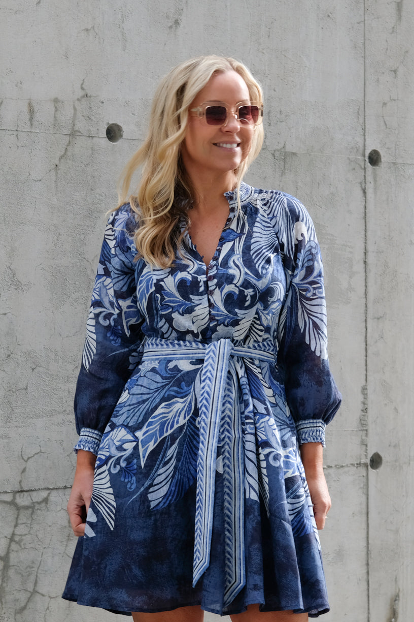 Beline Linen Dress Navy
