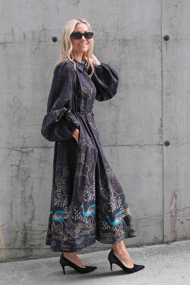 Jacquard Midi Dress Blue Peacock