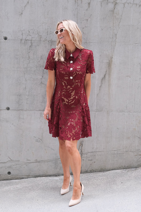Lace Mini Dress Burgundy